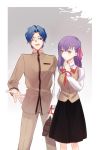  blue_hair brother_and_sister fate/stay_night fate_(series) hair_ribbon matou_sakura matou_shinji purple_hair ribbon school_uniform siblings sunday31 violet_eyes 