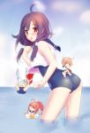  1girl ass i-168_(kantai_collection) i-19_(kantai_collection) i-58_(kantai_collection) kantai_collection long_hair purple_hair red_eyes school_swimsuit school_uniform serafuku shiromochi swimsuit swimsuit_under_clothes taigei_(kantai_collection) twintails 