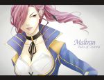  1girl choker copyright_name highres jacket letterboxed lipstick makeup maltran_(tales) nisikiryouma pink_hair ponytail red_eyes short_hair smile solo tales_of_(series) tales_of_zestiria 