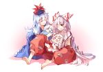  &gt;_&lt; 2girls baby blue_hair blush_stickers closed_eyes couple family fujiwara_no_mokou hair_ribbon hat if_they_mated kamishirasawa_keine long_hair multiple_girls one_eye_closed open_mouth pacifier red_eyes ribbon shuzi side_ponytail sitting touhou very_long_hair white_hair yuri 