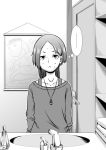  1girl :&lt; bathroom comic i_am_homeko jewelry kobayakawa_rinko love_plus monochrome necklace off-shoulder_sweater solo sweat sweater 