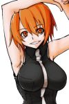  1girl armpits breasts large_breasts orange_eyes orange_hair original rizucchi_(tekkei) short_hair showing_armpits smile solo tekkei_(teckei) transparent_background 