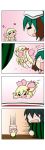  &gt;_&lt; /\/\/\ 2girls 4koma :d =_= absurdres alternate_costume animal_ears black_hair blonde_hair bow chibi comic dog_ears falling flying food fruit green_eyes hair_bow hair_ornament hair_ribbon heart highres kasodani_kyouko lily_white long_hair multiple_girls murasa_minamitsu o_o open_mouth petals rakugaki-biyori ribbon short_hair silent_comic size_difference smile solid_circle_eyes sweatdrop touhou towel watermelon wet wings xd 