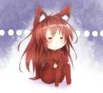  1girl =_= animal_ears bikuseno brown_hair chibi fur imaizumi_kagerou long_hair purple_background sitting solo touhou wolf_ears 