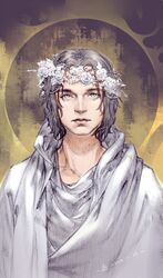  1boy blue_eyes captain_america_the_winter_soldier head_wreath highres james_buchanan_barnes male_focus solo yoku_(liuyc) 