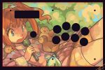  1girl animal arcade_stick bird blue_eyes brown_hair controller eric_muentes flat_chest game_controller idolmaster joystick long_hair microphone solo takatsuki_yayoi template twintails 