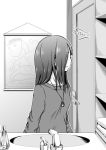  1girl bathroom comic i_am_homeko jewelry kobayakawa_rinko long_hair love_plus monochrome necklace off-shoulder_sweater solo sweater translated 