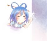  1girl bikuseno blue_hair chibi dress hair_ornament hair_rings hair_stick kaku_seiga short_hair smile solo through_wall touhou vest waving 