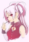  1girl ask02 bust long_hair magical_girl mahou_shoujo_madoka_magica mahou_shoujo_madoka_magica_movie pocky ponytail red_eyes redhead sakura_kyouko simple_background solo soul_gem 