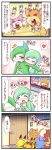  4koma biting blush buck_teeth comic dedenne door doorknob fang fangs gallade gardevoir green_hair heart highres marill no_humans pikachu pokemon pokemon_(creature) raichu rat_tail raticate rattata red_eyes sougetsu_(yosinoya35) spoken_heart television translation_request watchog whiskers wood 