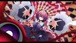  1girl checkered eyeball foreshortening hairband heart highres komeiji_satori looking_at_viewer outstretched_arms petals pink_hair rihito_(usazukin) short_hair smile solo stained_glass third_eye touhou violet_eyes wide_sleeves 