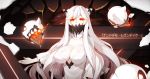  1girl breasts cleavage collarbone covered_mouth dress horns hsuliherng kantai_collection long_hair looking_at_viewer midway_hime pale_skin red_eyes shinkaisei-kan shiny shiny_skin solo white_hair 