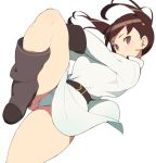  1girl accho_(macchonburike) boots brown_hair dress earrings gloves jewelry legs original panties red_eyes short_dress short_hair simple_background solo twintails underwear 
