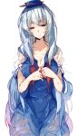  1girl breasts cleavage hat kamishirasawa_keine long_hair open_collar red_eyes shuzi silver_hair solo touhou very_long_hair wet 