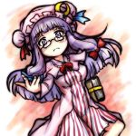  1girl blush book breasts crescent eruru_(erl) glasses hat highres long_hair looking_at_viewer patchouli_knowledge purple_hair solo touhou violet_eyes 