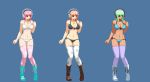  1girl alternate_color aoi_ship bikini boots breasts cleavage headphones large_breasts long_hair navel nitroplus pink_hair pixel_art red_eyes solo super_sonico swimsuit thigh-highs 
