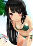  3girls bikini black_hair breasts cleavage fusou_(kantai_collection) highres i-168_(kantai_collection) i-58_(kantai_collection) kantai_collection leaning_forward long_hair multiple_girls ohjin red_eyes swimsuit 