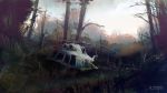  clouds desolate forest grass helicopter mi-8 nature no_humans original scenery sky sunlight tree water yu-kun 