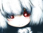  1girl :&lt; artist_name black_background close-up inubashiri_momiji inunoko. looking_at_viewer pom_pom_(clothes) red_eyes solo tagme touhou white_hair 