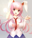  1girl animal_ears blush breasts finger_gun hizagawa_rau large_breasts long_hair necktie open_mouth partially_open_shirt pink_hair pointy_ears rabbit_ears red_eyes reisen_udongein_inaba solo touhou 