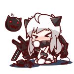  &gt;_&lt; 1girl ahoge chibi closed_eyes damaged gloves highres horns kantai_collection long_hair monster northern_ocean_hime nuu_(nu-nyu) open_mouth pale_skin red_eyes shinkaisei-kan solo tears trembling turret wavy_mouth white_hair 