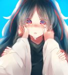  1girl azami_(kagerou_project) black_hair hands_on_another&#039;s_cheeks hands_on_another&#039;s_face highres kagerou_project kuzukiri_shion long_hair medusa red_eyes ribbon slit_pupils solo_focus tears tsukihiko_(kagerou_project) very_long_hair 