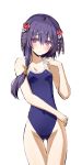  1girl blush competition_school_swimsuit hand_on_own_chest looking_at_viewer namuya one-piece_swimsuit original purple_hair small_breasts solo swimsuit thigh_gap violet_eyes 