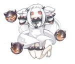  1girl akaneyu_akiiro dress gloves horns kantai_collection long_hair looking_at_viewer mittens northern_ocean_hime open_mouth pale_skin red_eyes shinkaisei-kan simple_background solo white_background white_dress white_gloves white_hair 