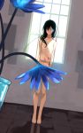  1girl black_hair blue_eyes derivative_work flower highres long_hair navel original sennro 