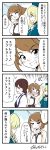  3girls 4koma ^_^ atago_(kantai_collection) azumanga_daioh blonde_hair blush breasts brown_hair closed_eyes comic commentary grin hairband hat headgear highres kaga_(kantai_collection) kantai_collection large_breasts long_hair multiple_girls musical_note mutsu_(kantai_collection) open_mouth parody quaver short_hair side_ponytail signature smile spoken_musical_note sweatdrop translated yamato_nadeshiko |_| 