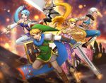  armor blonde_hair blue_eyes blue_hair book hat helmet impa lana_(zelda_musou) link long_hair midna princess_zelda red_eyes riko_(sorube) scarf shield side_ponytail smile sword the_legend_of_zelda tiara twilight_princess violet_eyes weapon white_hair zelda_musou 