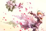  1girl ahoge blonde_hair bodysuit bouquet fate/extra fate/extra_ccc fate_(series) flower green_eyes lock padlock saber_bride saber_extra sheepspear solo veil 
