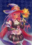 1girl black_light blue_eyes breasts hat hexagram long_hair looking_at_viewer magic navel original pink_hair smile solo star_of_david witch witch_hat 