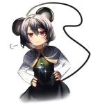 1girl animal_ears capelet dress grey_hair jewelry long_sleeves long_tail looking_at_viewer mouse_ears mouse_tail nazrin necklace red_eyes short_hair simple_background solo tail touhou tsukimoto_aoi white_background