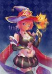  1girl black_light blue_eyes breasts hat hexagram looking_at_viewer magic navel original pink_hair short_hair smile solo star_of_david witch witch_hat 