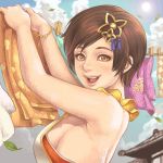  1girl apron breasts brown_eyes brown_hair clothesline hair_ornament hairclip laundry lips maou_alba nene_(sengoku_musou) nose sengoku_musou sengoku_musou_2 short_hair sideboob smile solo 