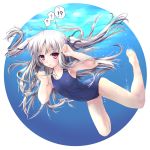  !? 1girl ? absolute_duo barefoot highres long_hair mao_(6r) red_eyes school_swimsuit silver_hair swimsuit underwater yurie_sigtuna 