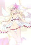  1girl babydoll blonde_hair blush bow fairy_wings frills hair_bow lily_white long_hair minoru mound_of_venus navel open_mouth panties red_eyes solo touhou underwear very_long_hair wings 