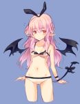  1girl bat_wings bikini demon_tail long_hair narumi_arata original pink_hair pointy_ears red_eyes ribbon swimsuit tail tail_bow tail_ribbon wings 