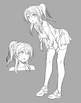  1girl ayase_eli bent_over blush loafers long_hair looking_at_viewer love_live!_school_idol_project pas_(paxiti) ponytail shoes sketch skirt solo thigh-highs zettai_ryouiki 