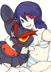  black_hair bra gyosone kill_la_kill living_clothes matoi_ryuuko navel panties senketsu short_hair smile striped striped_bra striped_panties underwear underwear_only 