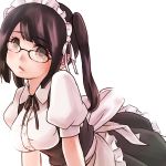  1girl breasts brown_eyes brown_hair glasses kumaryon long_hair looking_at_viewer maid maid_headdress original solo twintails white_background 