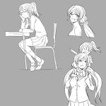  2girls ayase_eli carrying grey_background grin long_hair love_live!_school_idol_project low_twintails multiple_girls pas_(paxiti) ponytail school_uniform scrunchie shoulder_carry sketch smile time_paradox toujou_nozomi twintails younger |_| 