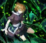  1girl arm_warmers blonde_hair blush clenched_teeth din_(flypaper) glowing glowing_eyes green_eyes looking_at_viewer mizuhashi_parsee pointy_ears scarf short_hair solo touhou 