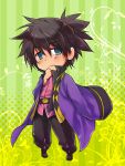  black_hair blue_eyes chibi gradient gradient_background green_background male ponytail raven smile solo tales_of_(series) tales_of_vesperia yellow_background yoshida_nishi 