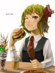  bad_id character_name chicken eating face food fried_chicken fruit hamburger kiwifruit kurione_(pixiv) kurione_(zassou) pocky rumia solo straw strawberry touhou wink 