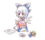  blue_hair bow character_doll child_drawing cirno daiyousei doll kuromame_(8gou) letty_whiterock reading sitting solo touhou 