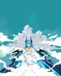  blue_hair breasts cleavage horns original sky solo starshadowmagician wings 