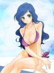  blue_hair breasts cleavage green_eyes long_hair original side-tie_bikini solo swimsuit yoshi_taka 