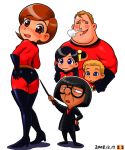  3girls :3 ass bob_parr bodysuit boots brown_eyes brown_hair costume dash_parr edna_mode elastigirl elbow_gloves family gloves helen_parr latex latex_gloves mochi-iri_kinchaku mokimoki mr._incredible multiple_boys multiple_girls short_hair skin_tight the_incredibles thigh-highs thigh_boots thighhighs violet_parr 